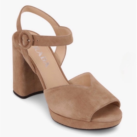 Prada Shoes - PRADA Nude Suede Two-Band Platform Sandal